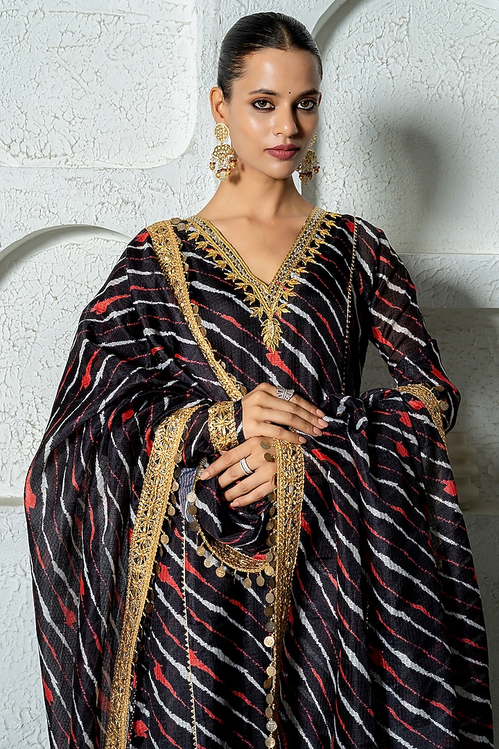 Black Kota Doriya Hand Embroidered Party Wear Anarkali Set by Yuvrani Jaipur at Pernia's Pop Up Shop
