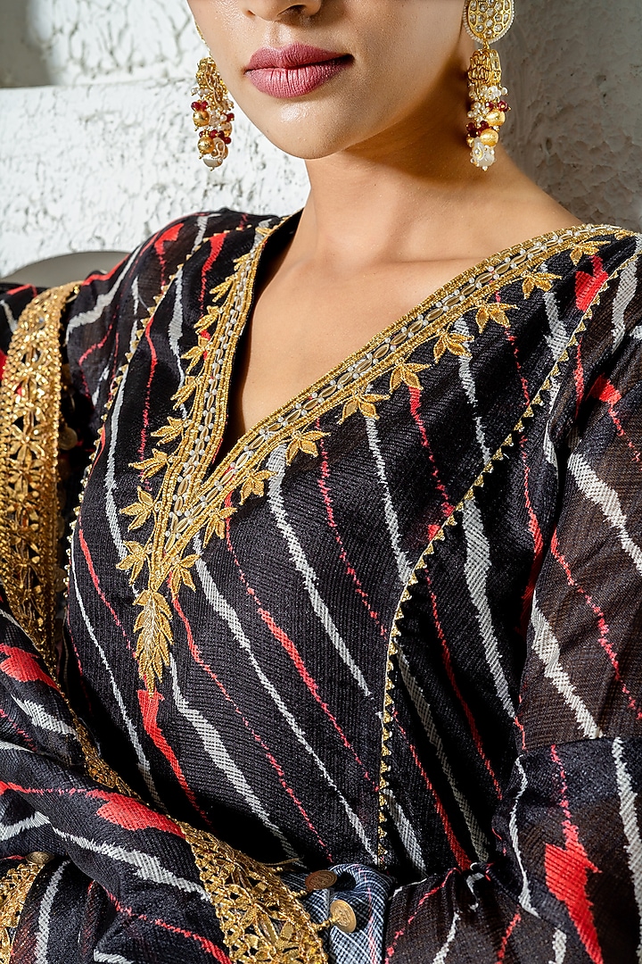 Black Kota Doriya Hand Embroidered Party Wear Anarkali Set by Yuvrani Jaipur at Pernia's Pop Up Shop