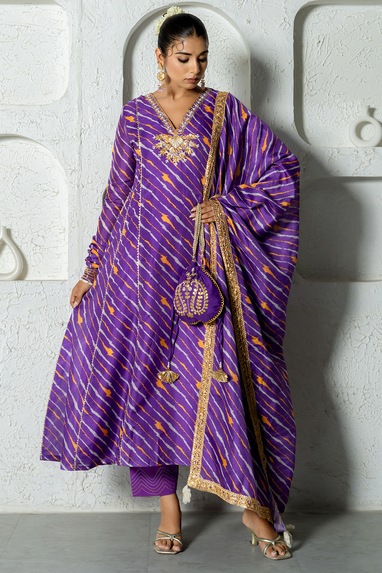 Purple Kota Doriya Hand Embroidered Party Wear Anarkali Set by Yuvrani Jaipur at Pernia's Pop Up Shop