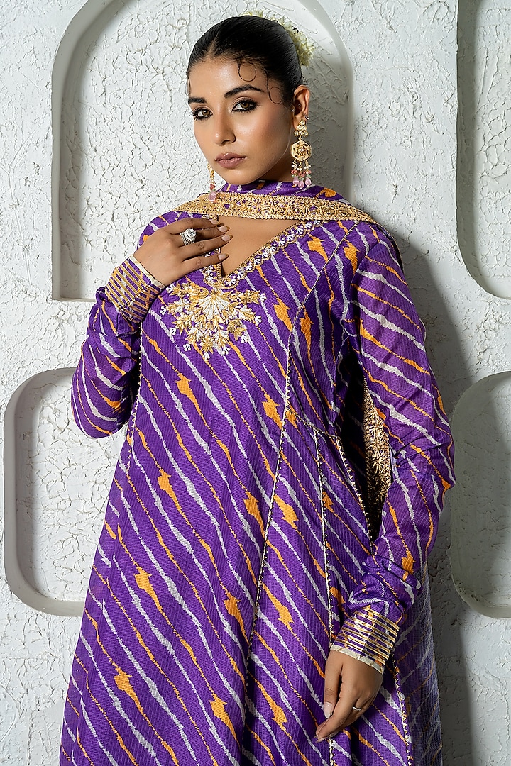 Purple Kota Doriya Hand Embroidered Party Wear Anarkali Set by Yuvrani Jaipur at Pernia's Pop Up Shop