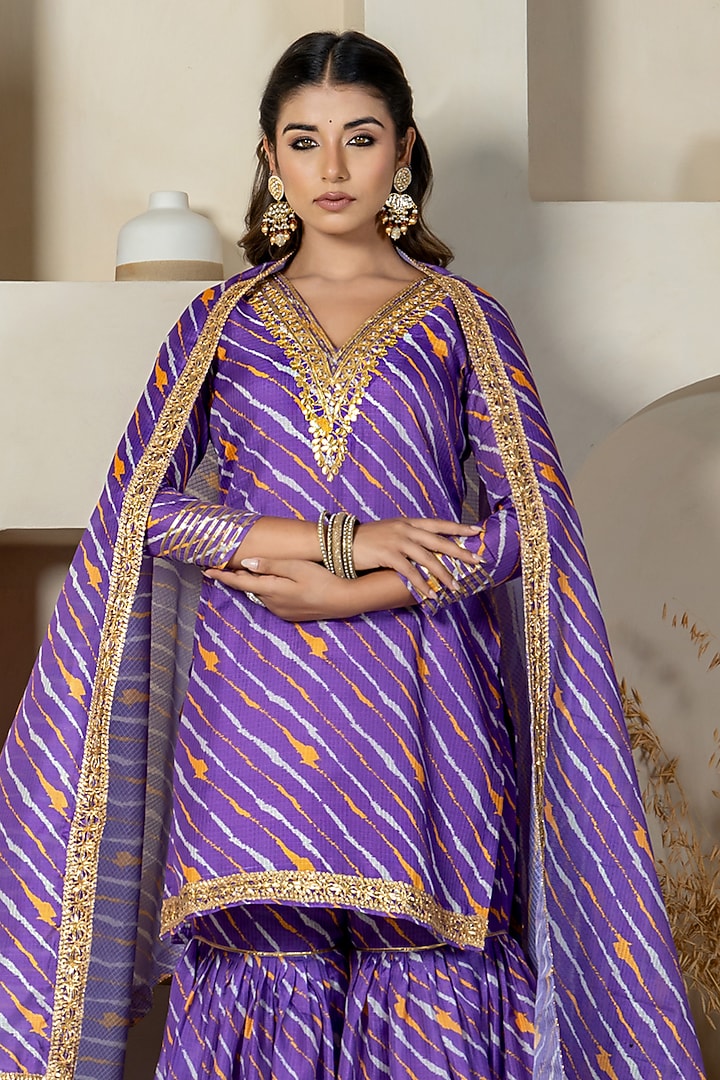 Purple Kota Doriya Party Wear Sharara Set by Yuvrani Jaipur at Pernia's Pop Up Shop