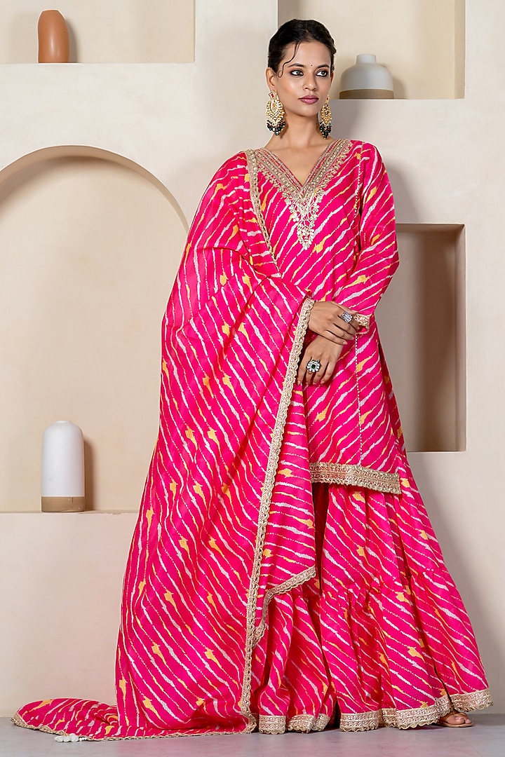 Hot Pink Kota Doriya Party Wear Sharara Set by Yuvrani Jaipur at Pernia's Pop Up Shop