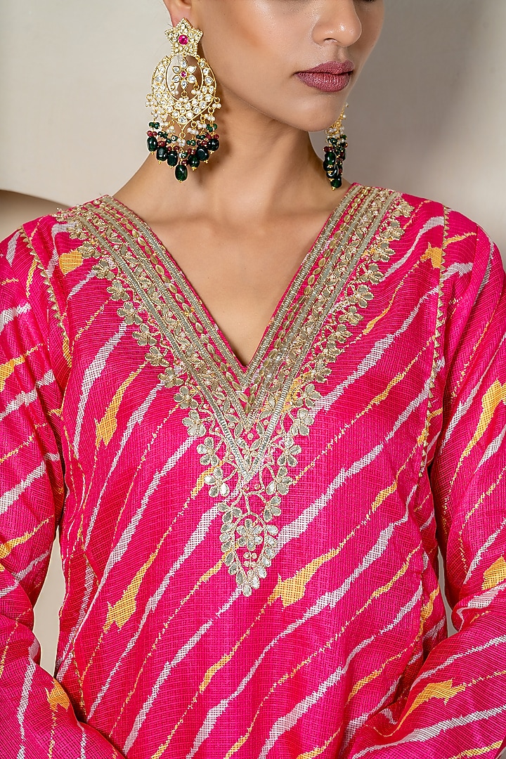Hot Pink Kota Doriya Party Wear Sharara Set by Yuvrani Jaipur at Pernia's Pop Up Shop