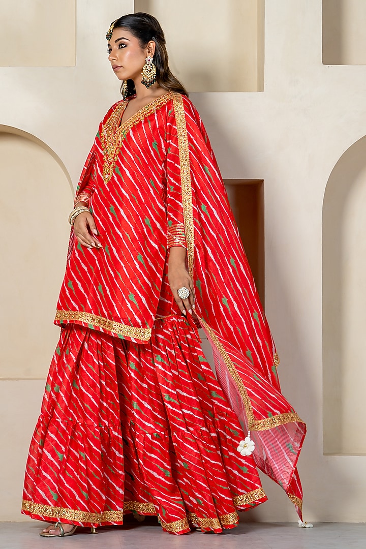 Red Kota Doriya Party Wear Sharara Set by Yuvrani Jaipur at Pernia's Pop Up Shop