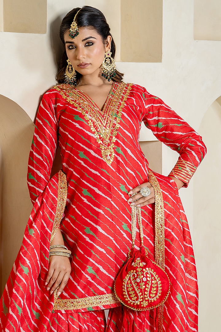 Red Kota Doriya Party Wear Sharara Set by Yuvrani Jaipur at Pernia's Pop Up Shop