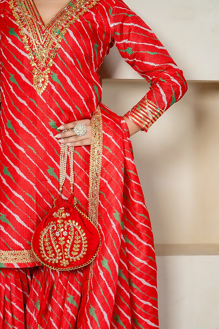 Red Kota Doriya Party Wear Sharara Set by Yuvrani Jaipur at Pernia's Pop Up Shop