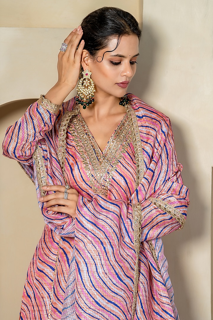 Peach Kota Doriya Party Wear Sharara Set by Yuvrani Jaipur at Pernia's Pop Up Shop