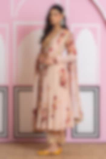 Beige Chinon Chiffon Digital Printed Party Wear Anarkali Set by Yuvrani Jaipur at Pernia's Pop Up Shop