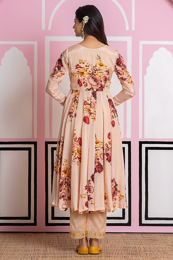 Beige Chinon Chiffon Digital Printed Party Wear Anarkali Set by Yuvrani Jaipur at Pernia's Pop Up Shop