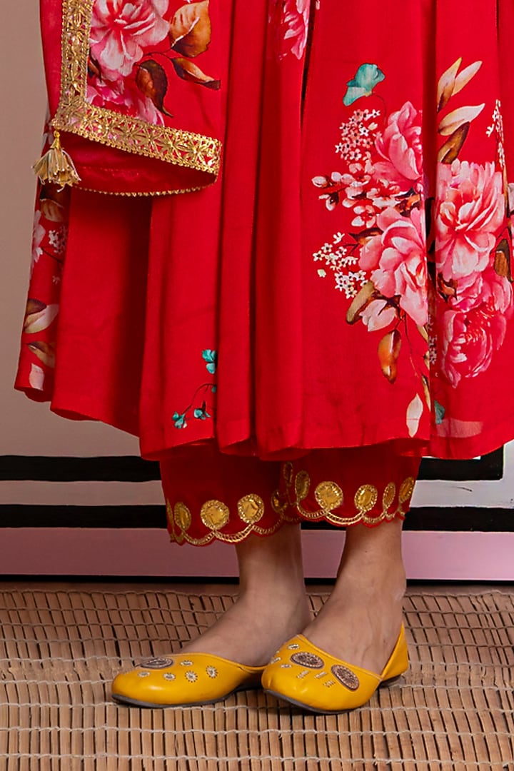 Red Chinon Chiffon Digital Printed Party Wear Anarkali Set by Yuvrani Jaipur at Pernia's Pop Up Shop