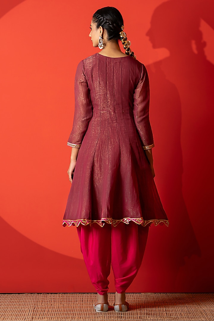 Maroon Crunchy Silk Gota Patti Work Kurta Set by Yuvrani Jaipur at Pernia's Pop Up Shop