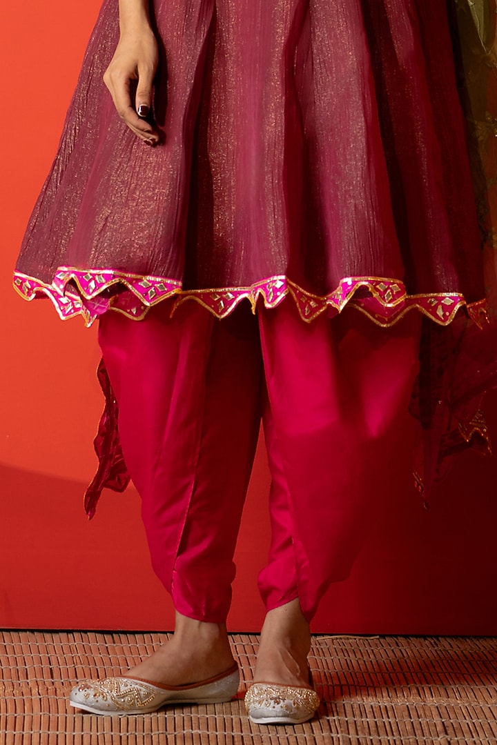 Maroon Crunchy Silk Gota Patti Work Kurta Set by Yuvrani Jaipur at Pernia's Pop Up Shop