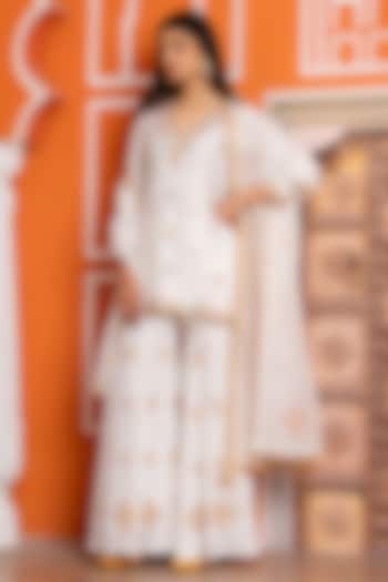 Ivory Pure Spun Silk Gota Patti Embroidered Party Wear Sharara Set by Yuvrani Jaipur at Pernia's Pop Up Shop