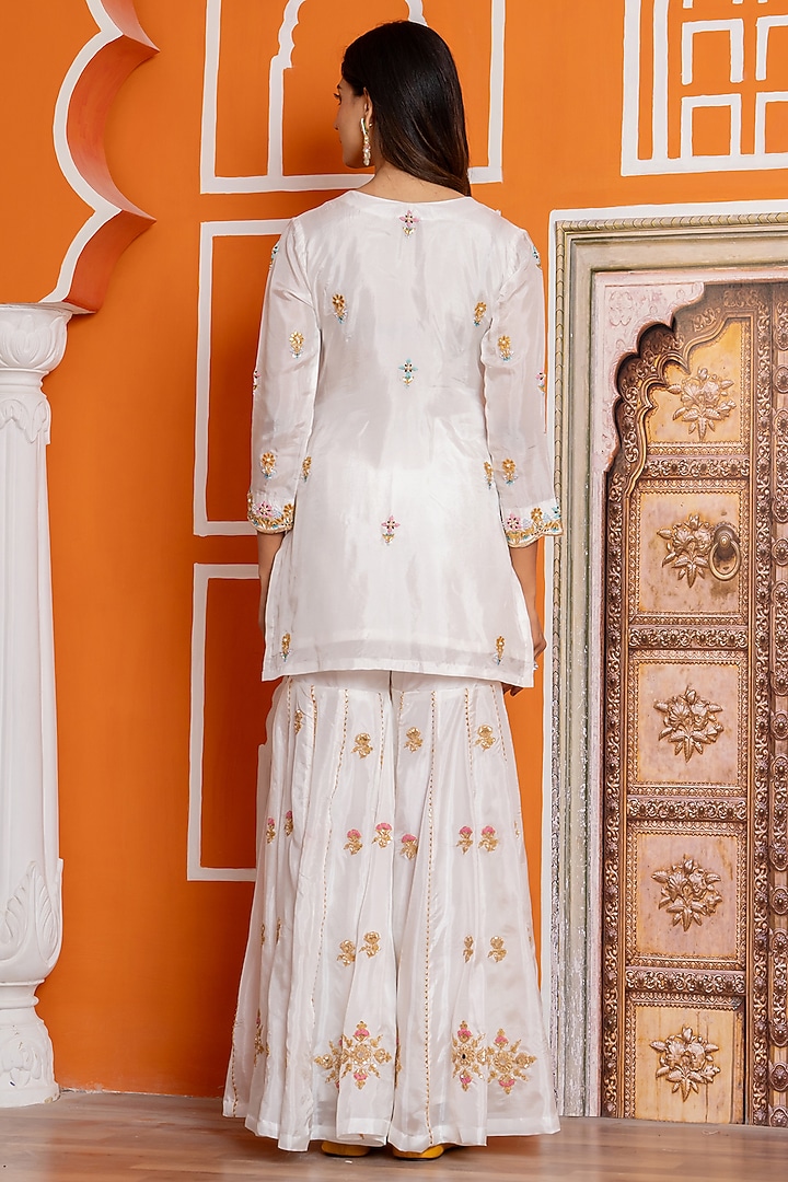 Ivory Pure Spun Silk Gota Patti Embroidered Party Wear Sharara Set by Yuvrani Jaipur at Pernia's Pop Up Shop