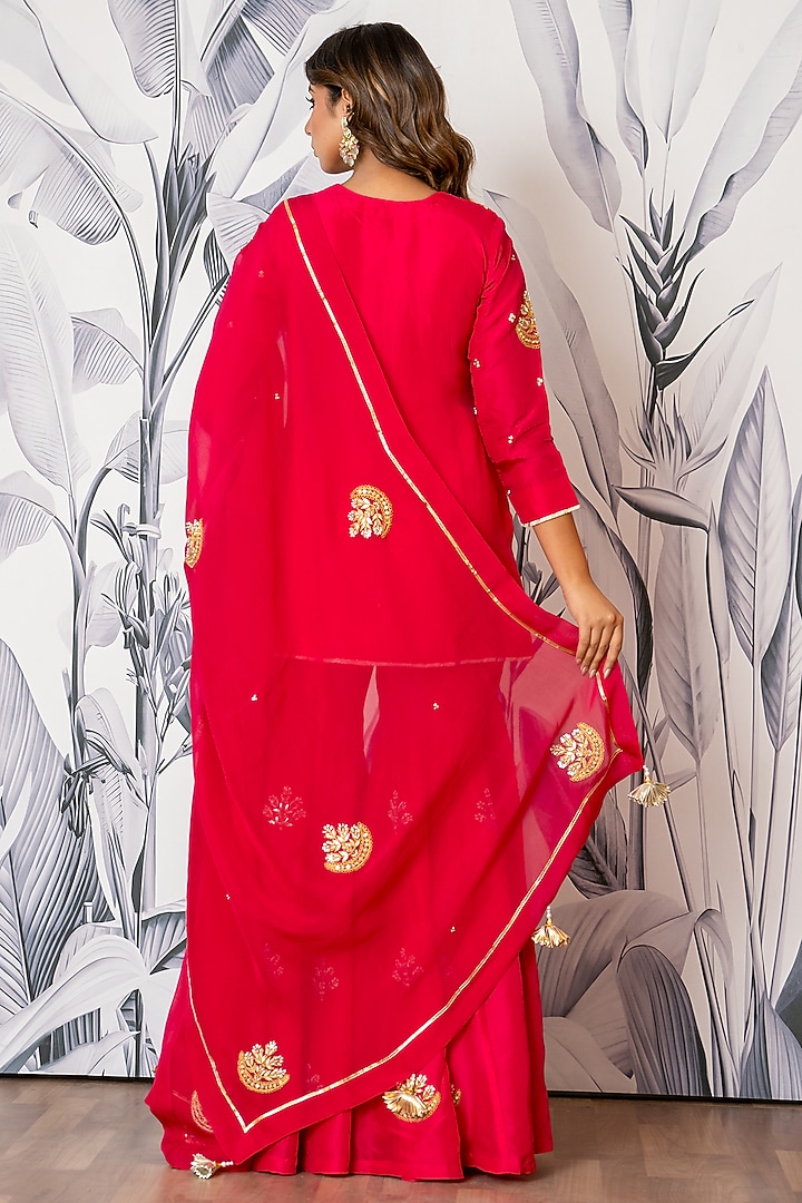 Hot Pink Pure Spun Silk Marodi Embroidered Party Wear Sharara Set by Yuvrani Jaipur at Pernia's Pop Up Shop