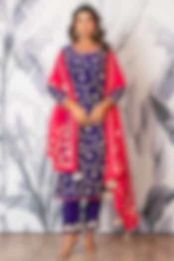 Purple Pure Spun Silk Marodi Embroidered Kurta Set by Yuvrani Jaipur at Pernia's Pop Up Shop