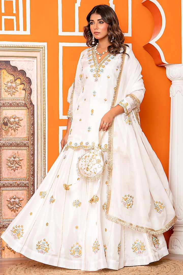 Ivory Pure Spun Silk Gota Patti Embroidered Wedding Lehenga Set by Yuvrani Jaipur at Pernia's Pop Up Shop