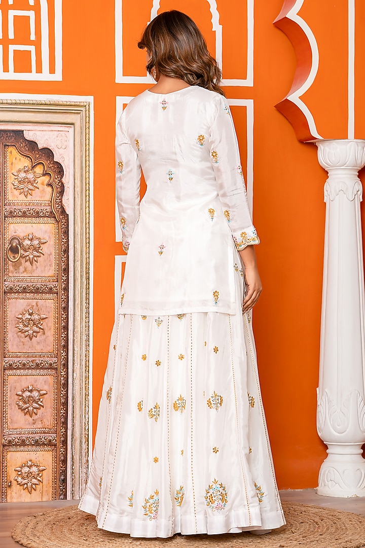 Ivory Pure Spun Silk Gota Patti Embroidered Wedding Lehenga Set by Yuvrani Jaipur at Pernia's Pop Up Shop