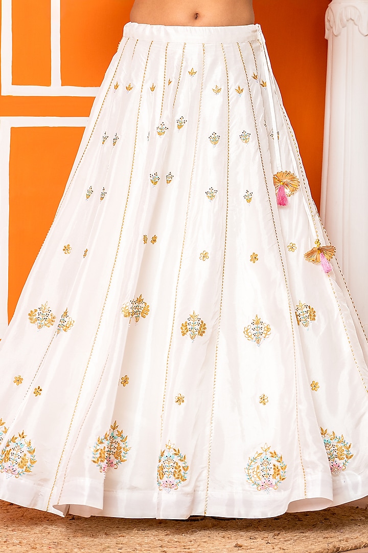 Ivory Pure Spun Silk Gota Patti Embroidered Wedding Lehenga Set by Yuvrani Jaipur at Pernia's Pop Up Shop
