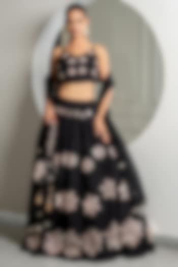 Black Silk Mirror Work Wedding Lehenga Set by Yuvrani Jaipur at Pernia's Pop Up Shop