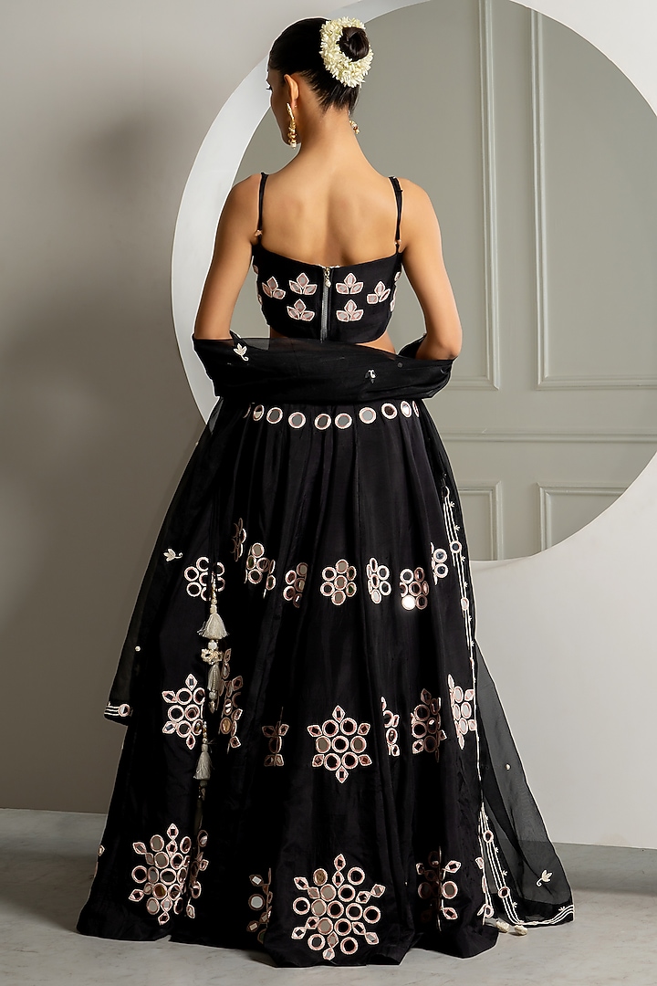 Black Silk Mirror Work Wedding Lehenga Set by Yuvrani Jaipur at Pernia's Pop Up Shop