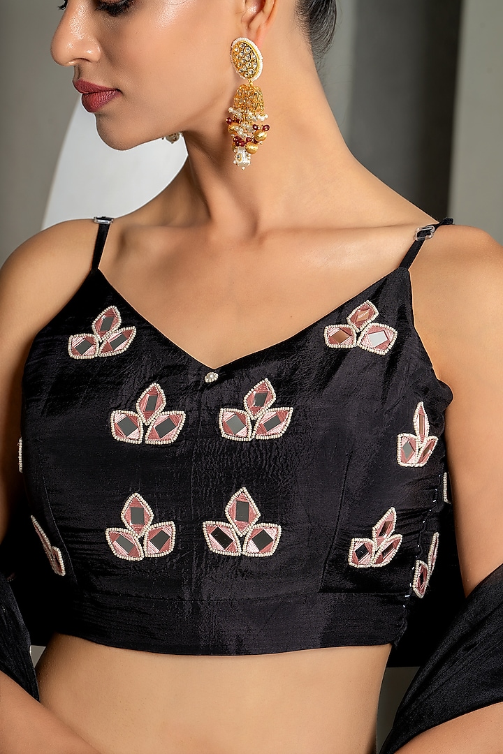 Black Silk Mirror Work Wedding Lehenga Set by Yuvrani Jaipur at Pernia's Pop Up Shop
