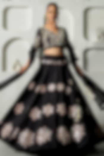 Black Silk Mirror Work Wedding Lehenga Set by Yuvrani Jaipur at Pernia's Pop Up Shop