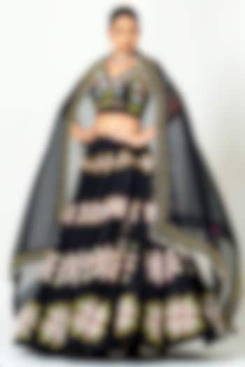 Black Silk Mirror Work Wedding Lehenga Set by Yuvrani Jaipur at Pernia's Pop Up Shop