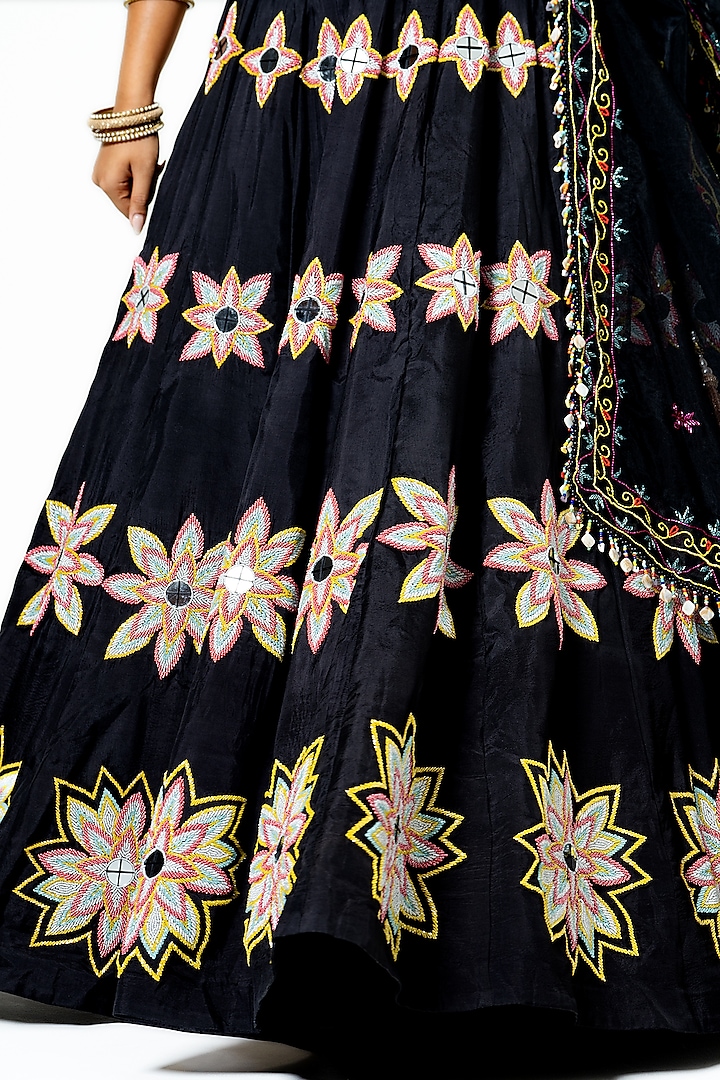 Black Silk Mirror Work Wedding Lehenga Set by Yuvrani Jaipur at Pernia's Pop Up Shop