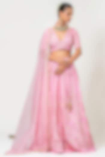 Baby Pink Silk Hand Embroidered Wedding Lehenga Set by Yuvrani Jaipur at Pernia's Pop Up Shop