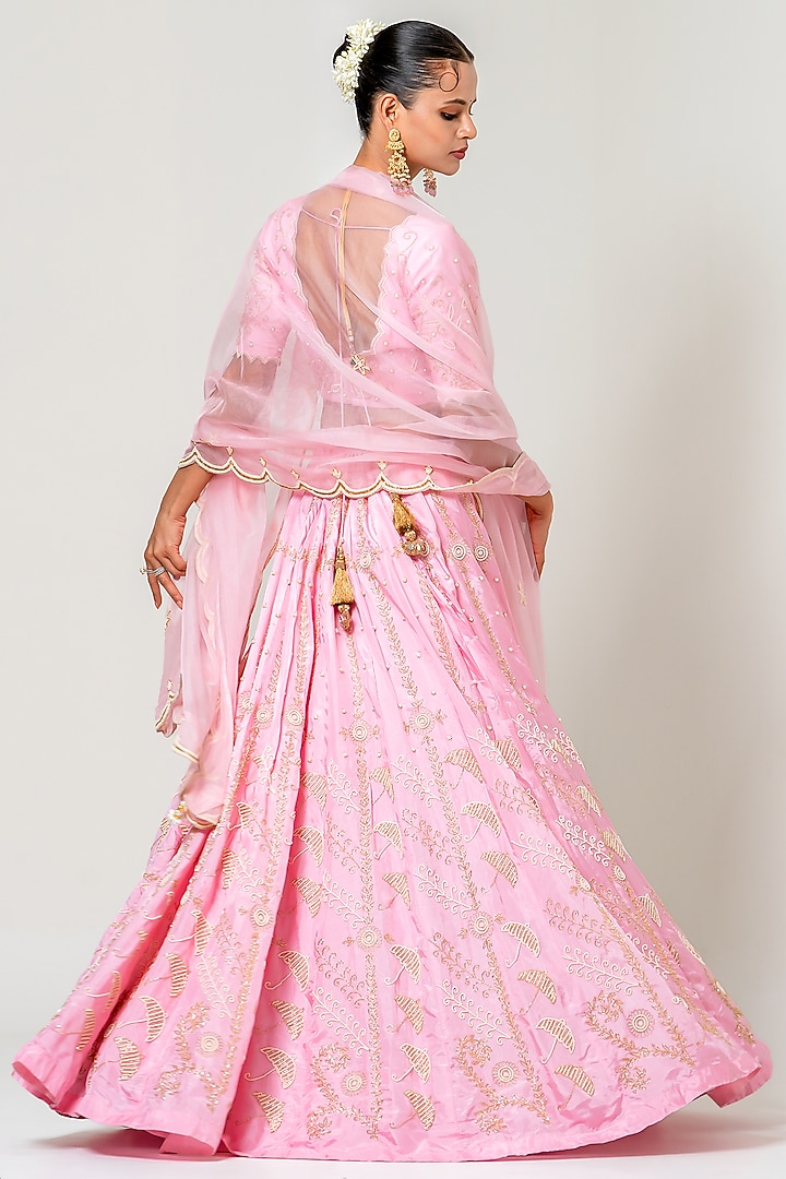 Baby Pink Silk Hand Embroidered Wedding Lehenga Set by Yuvrani Jaipur at Pernia's Pop Up Shop