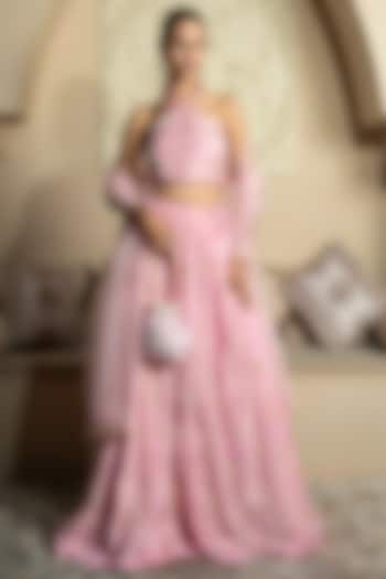 Baby Pink Silk Hand Embroidered Wedding Lehenga Set by Yuvrani Jaipur at Pernia's Pop Up Shop