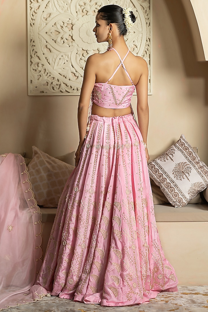 Baby Pink Silk Hand Embroidered Wedding Lehenga Set by Yuvrani Jaipur at Pernia's Pop Up Shop