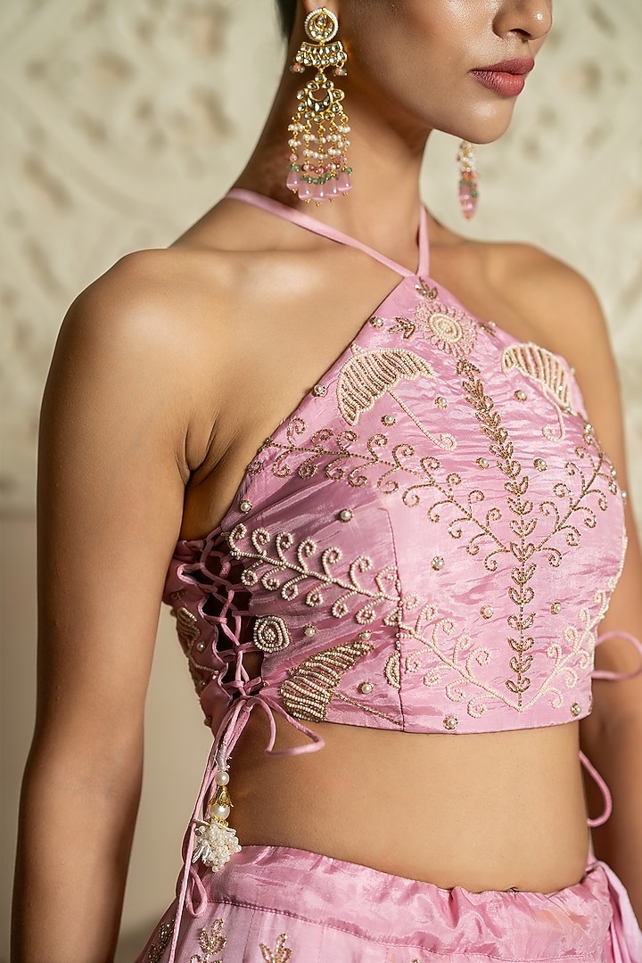 Baby Pink Silk Hand Embroidered Wedding Lehenga Set by Yuvrani Jaipur at Pernia's Pop Up Shop