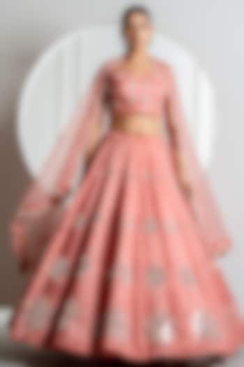 Onion Color Silk Mirror Work Wedding Lehenga Set by Yuvrani Jaipur at Pernia's Pop Up Shop