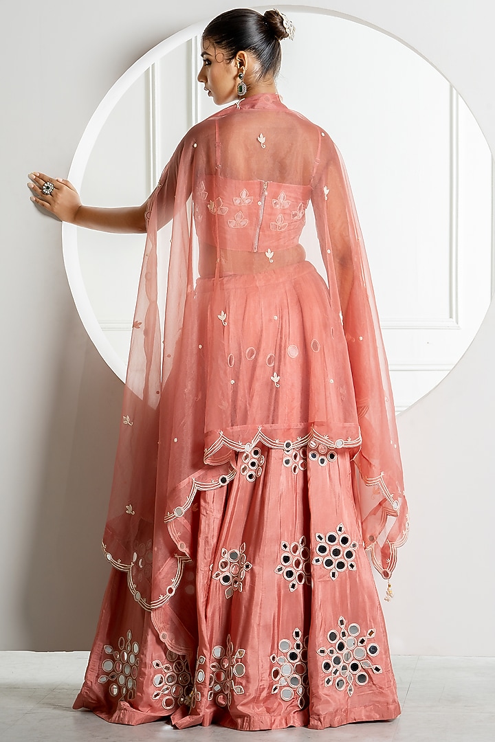 Onion Color Silk Mirror Work Wedding Lehenga Set by Yuvrani Jaipur at Pernia's Pop Up Shop