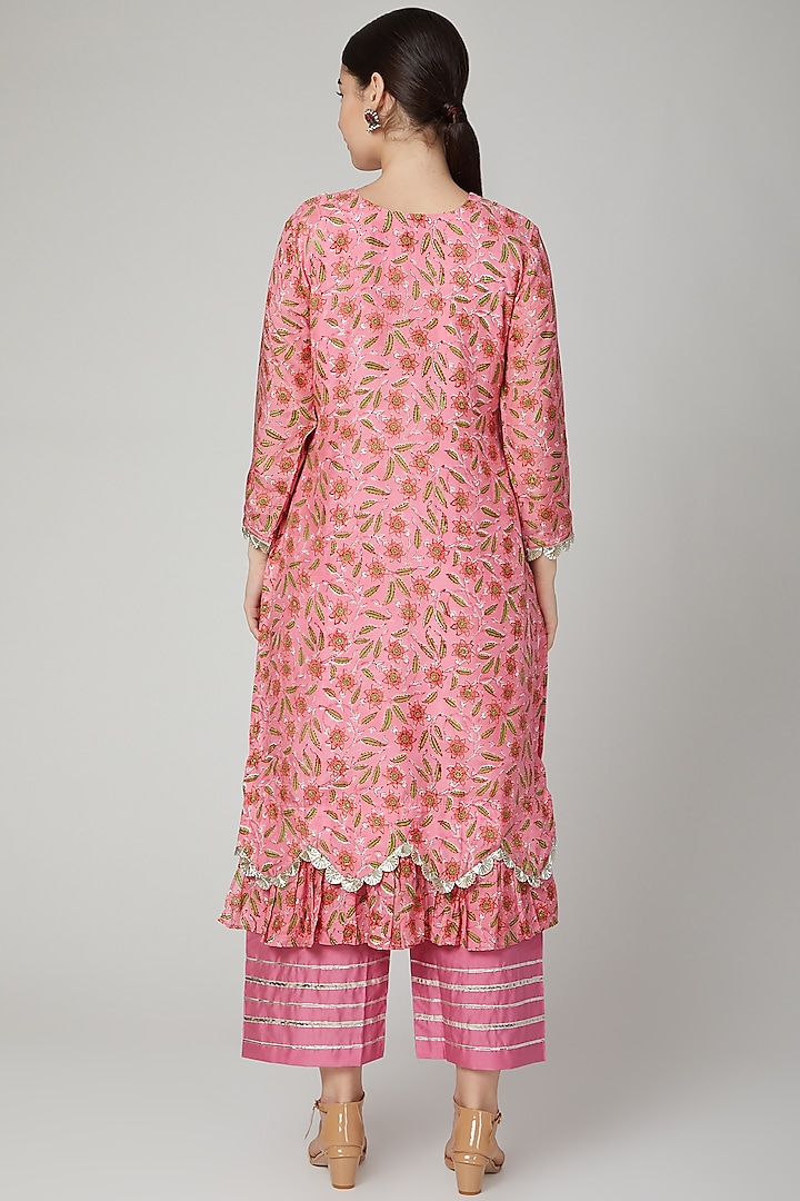 Pink Hand Block Printed Kurta Set by Yuvrani Jaipur at Pernia's Pop Up Shop