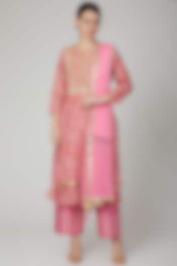 Pink Block Printed Kurta Set by Yuvrani Jaipur