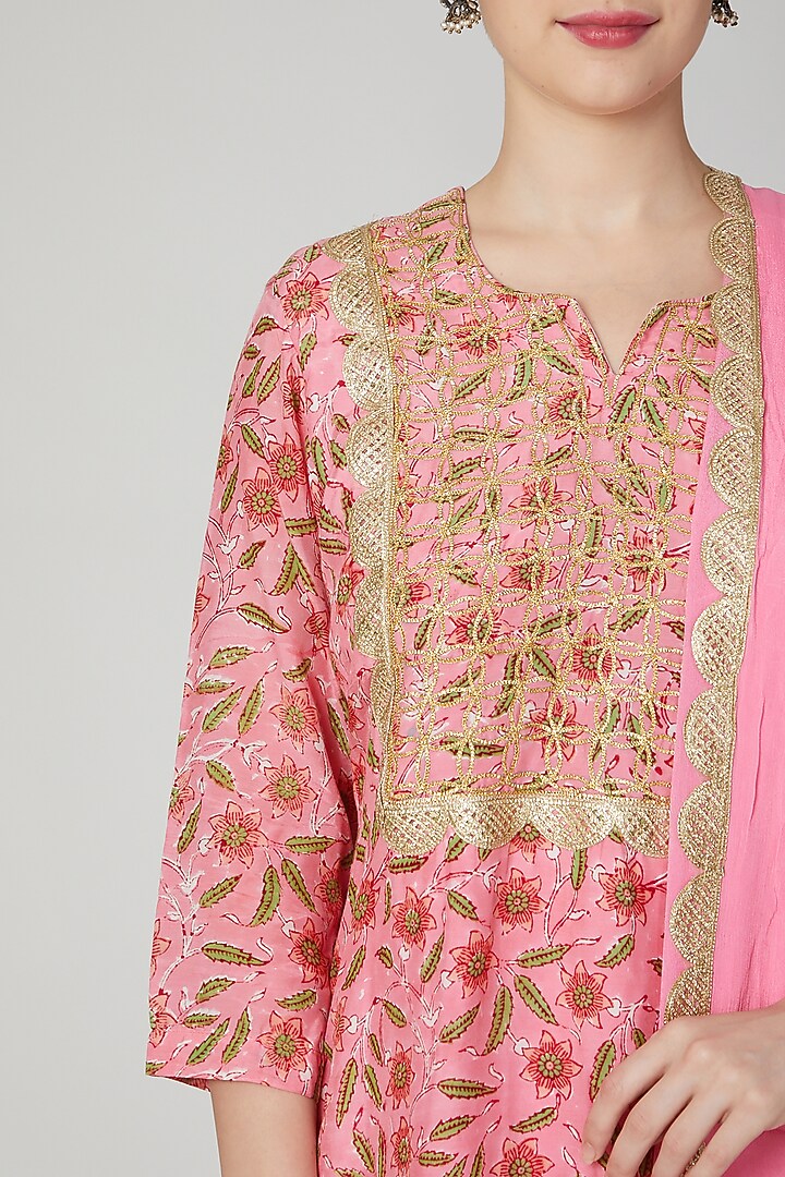 Pink block printed kurta set