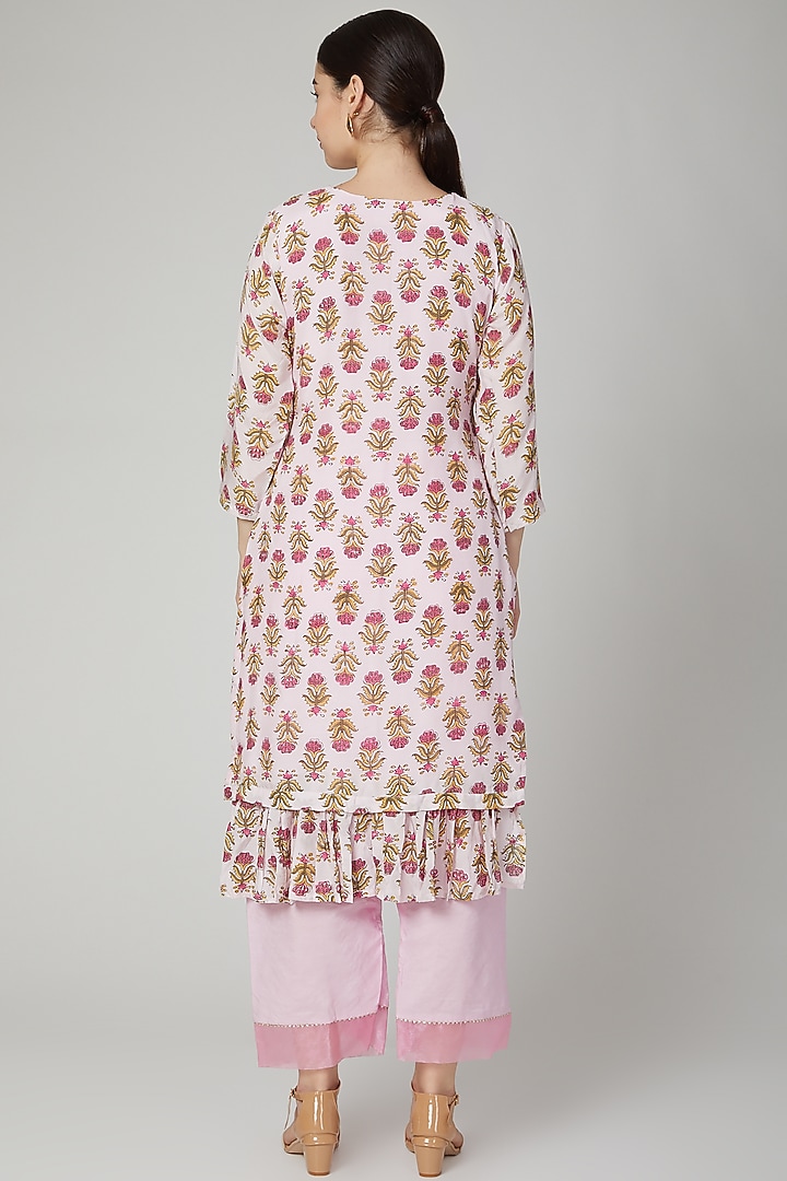 Blush Pink Dabka Embroidered Kurta Set by Yuvrani Jaipur at Pernia's Pop Up Shop