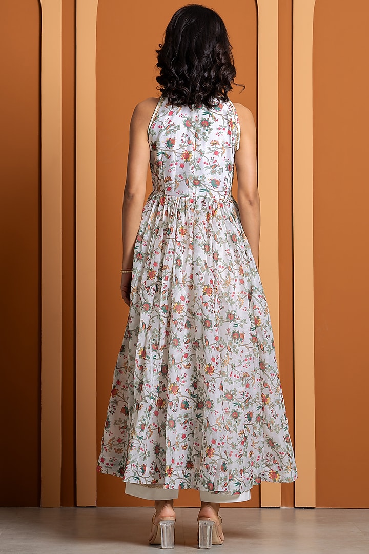 Ivory Chanderi Digital Printed Anarkali Set by Yuvrani Jaipur at Pernia's Pop Up Shop