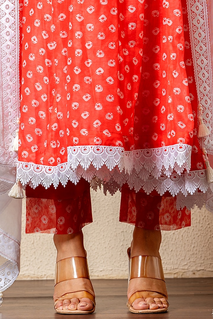 Orange Chanderi Digital Bandhej Printed Anarkali Set by Yuvrani Jaipur at Pernia's Pop Up Shop