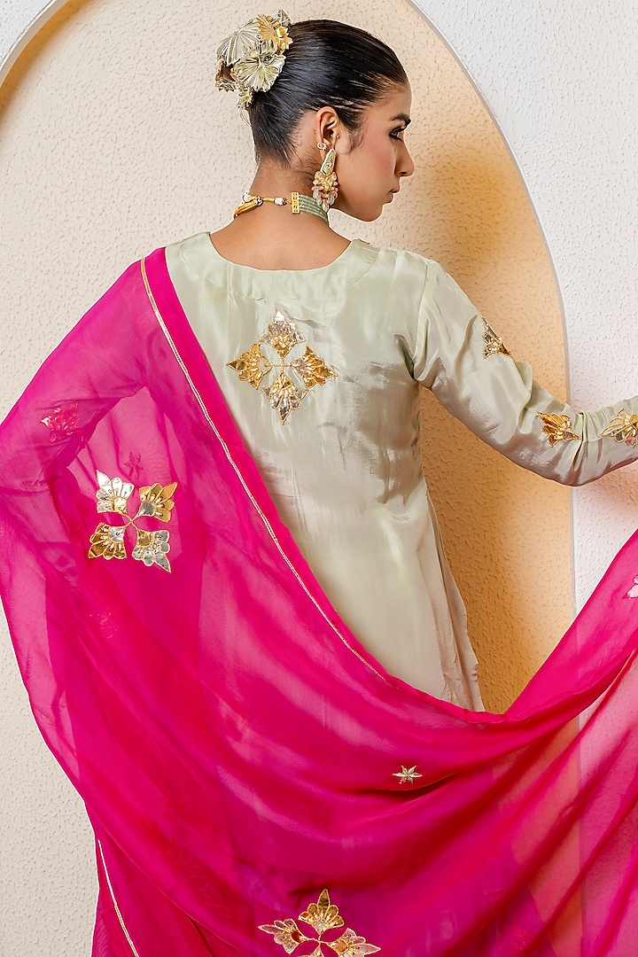Pista Green Pure Spun Silk Marori Embroidered Party Wear Sharara Set by Yuvrani Jaipur at Pernia's Pop Up Shop