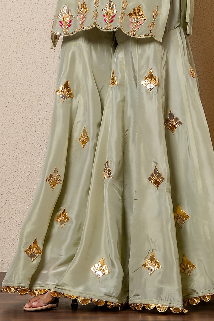 Pista Green Pure Spun Silk Marori Embroidered Party Wear Sharara Set by Yuvrani Jaipur at Pernia's Pop Up Shop