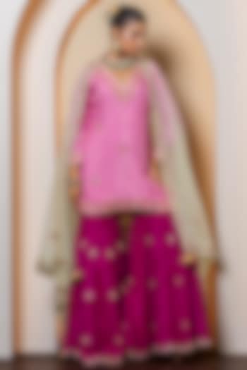 Wine Pure Spun Silk Boota Embroidered Sharara Set by Yuvrani Jaipur at Pernia's Pop Up Shop