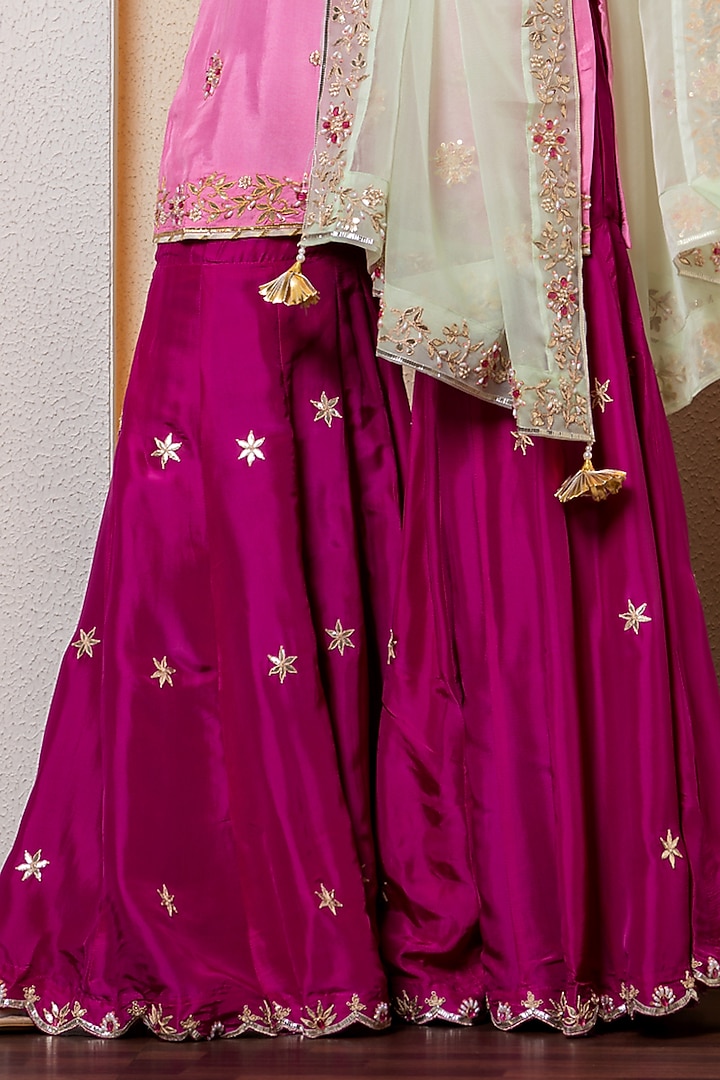 Wine Pure Spun Silk Boota Embroidered Wedding Sharara Set by Yuvrani Jaipur at Pernia's Pop Up Shop
