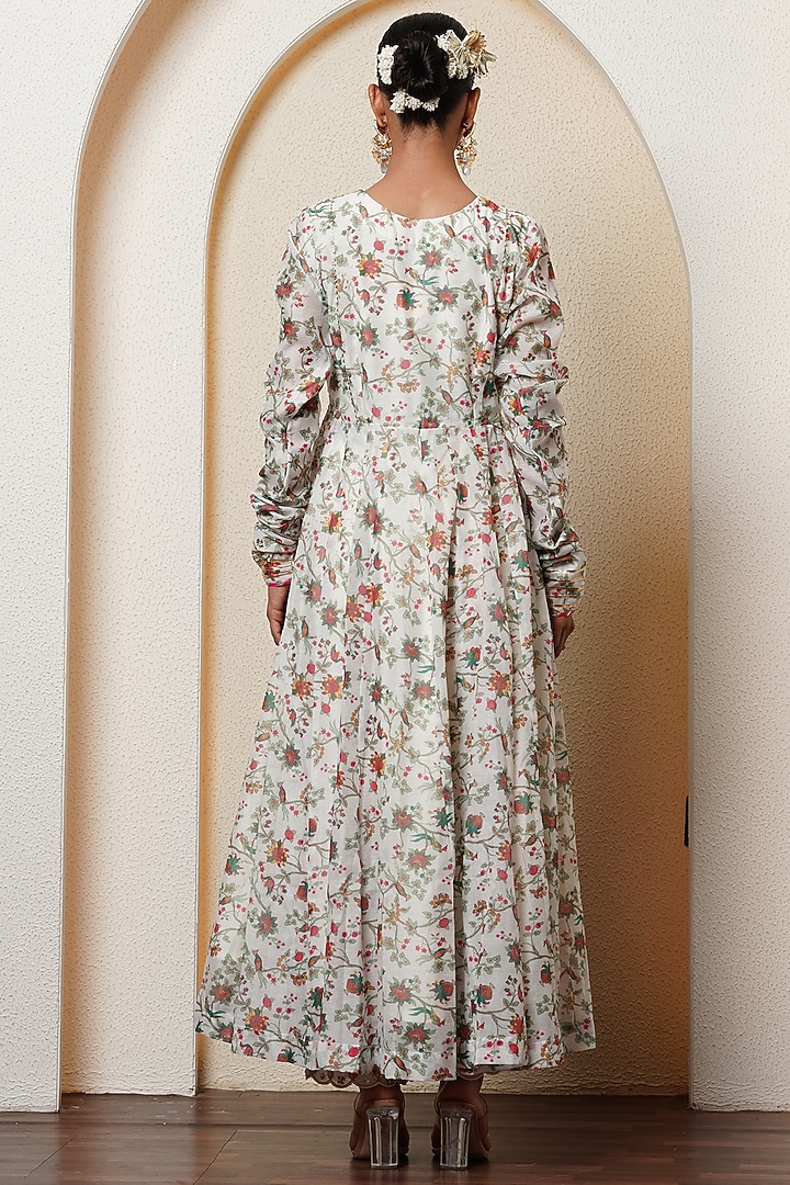 Ivory Chanderi Digital Printed & Gota Embroidered Party Wear Anarkali Set by Yuvrani Jaipur at Pernia's Pop Up Shop