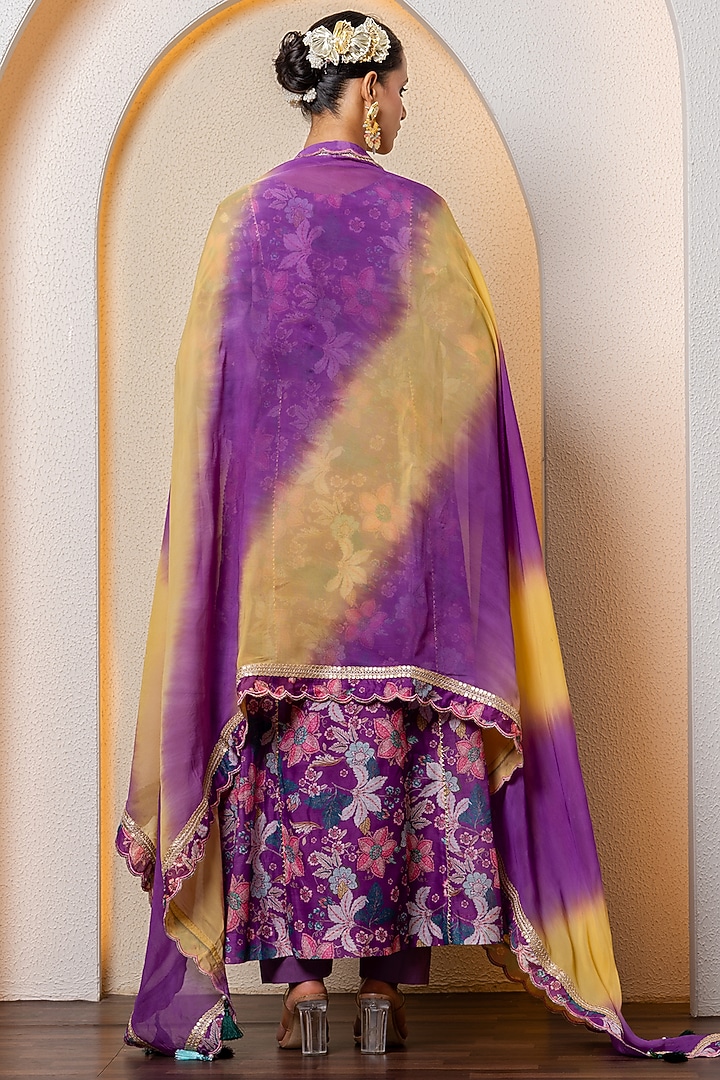 Purple Chanderi Digital Floral Printed Party Wear Anarkali Set by Yuvrani Jaipur at Pernia's Pop Up Shop