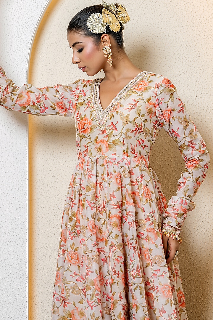 Multi-Colored Chanderi Digital Printed Party Wear Anarkali Set by Yuvrani Jaipur at Pernia's Pop Up Shop