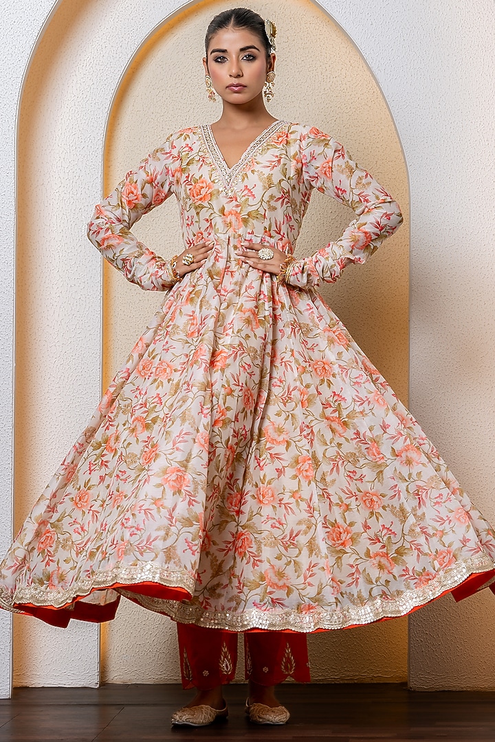 Multi-Colored Chanderi Digital Printed Party Wear Anarkali Set by Yuvrani Jaipur at Pernia's Pop Up Shop